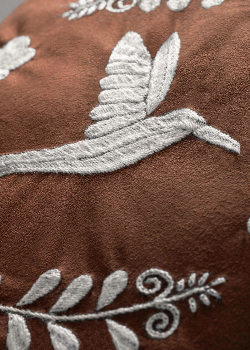 COLIBRÍ Hand Embroidered Decorative Pillows in Terracota Velvet by ANDEAN, Set of 2, In Stock