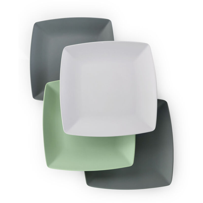 Gibson Home Grayson 4 Piece 8.5 Inch Square Melamine Dessert Plate Set in Assorted Colors