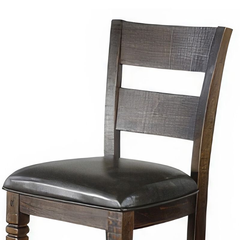 Flint Counter Stool Chair, Ladderback, Black, Dark Brown Mahogany Wood - Benzara