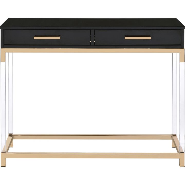 Metal Base Framed Console Table, Black and Gold-Benzara