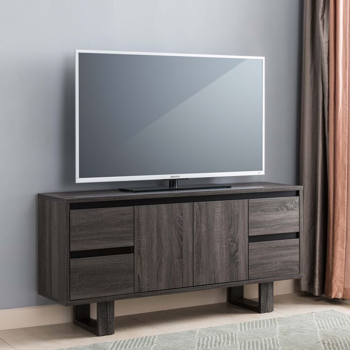 Distressed Grey & Black TV Stand with 4 Drawers and  2 Shelves