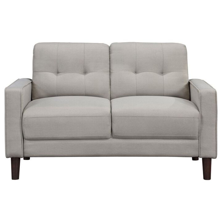 Bow 54 Inch Loveseat, Grid Tufted Back, Track Arms, Self Welt Trim, Beige - Benzara