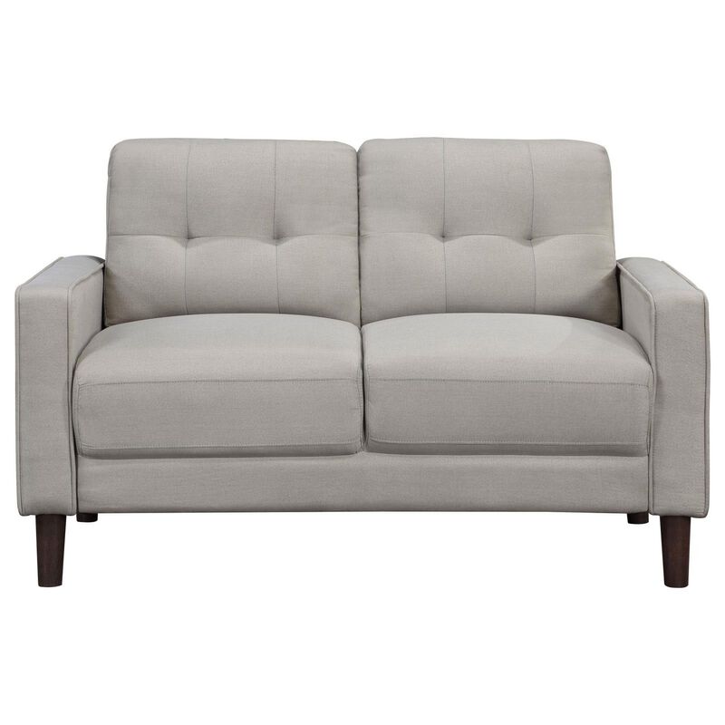 Bow 54 Inch Loveseat, Grid Tufted Back, Track Arms, Self Welt Trim, Beige - Benzara