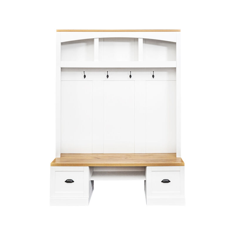 Merax Farmhouse 4-in-1 Hall Tree with Wood Grain Bench