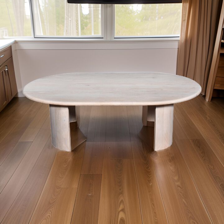 Kipp Coffee Table, 51 Inch Rounded Oblong Top, White Solid Mango Wood - Benzara