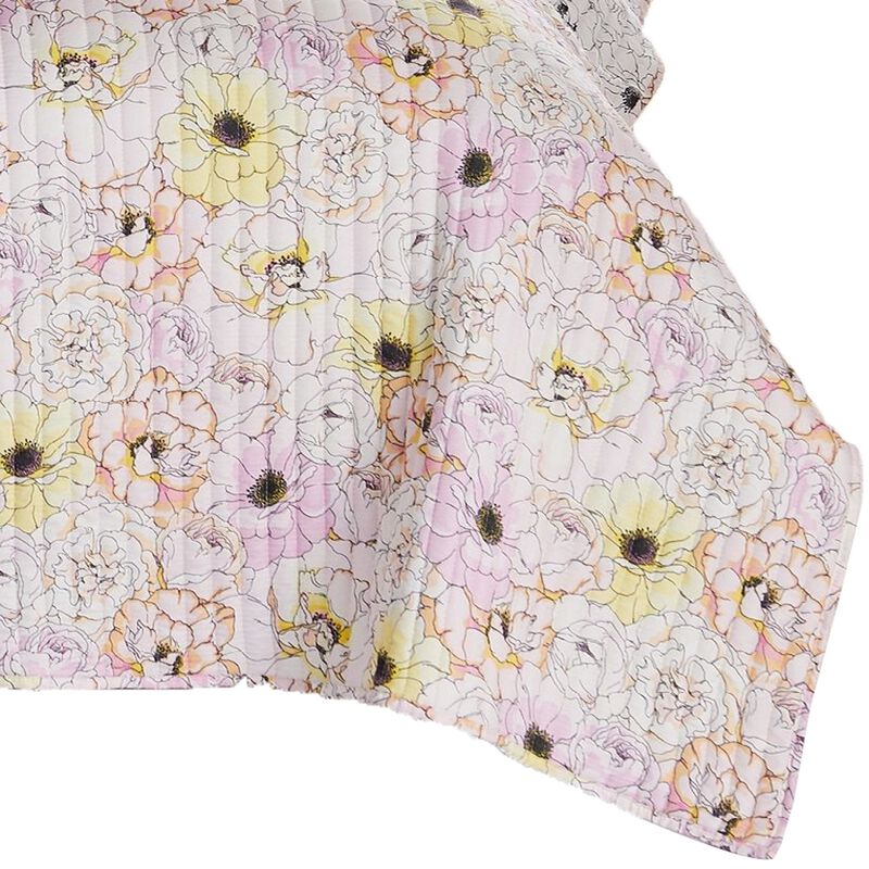 Milan 3 Piece Microfiber Blooming Flower Pattern Queen Quilt Set, White and Pink - Benzara