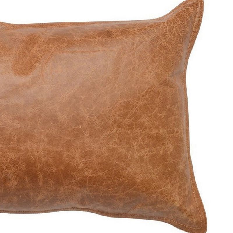 Rectangular Leatherette Throw Pillow with Stitched Details, Small, Brown-Benzara