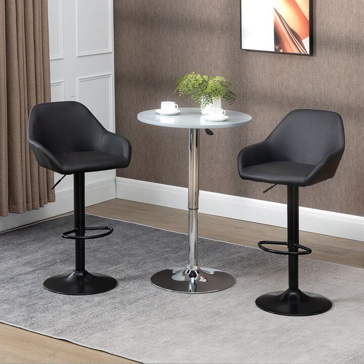 Black Bar Elegance: Swivel PU Leather Stools with Steel Base