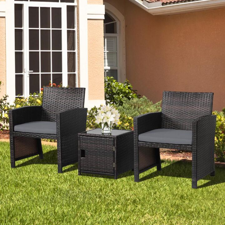Hivvago 3 Pieces Patio Wicker Furniture Set with Storage Table and Protective Cover