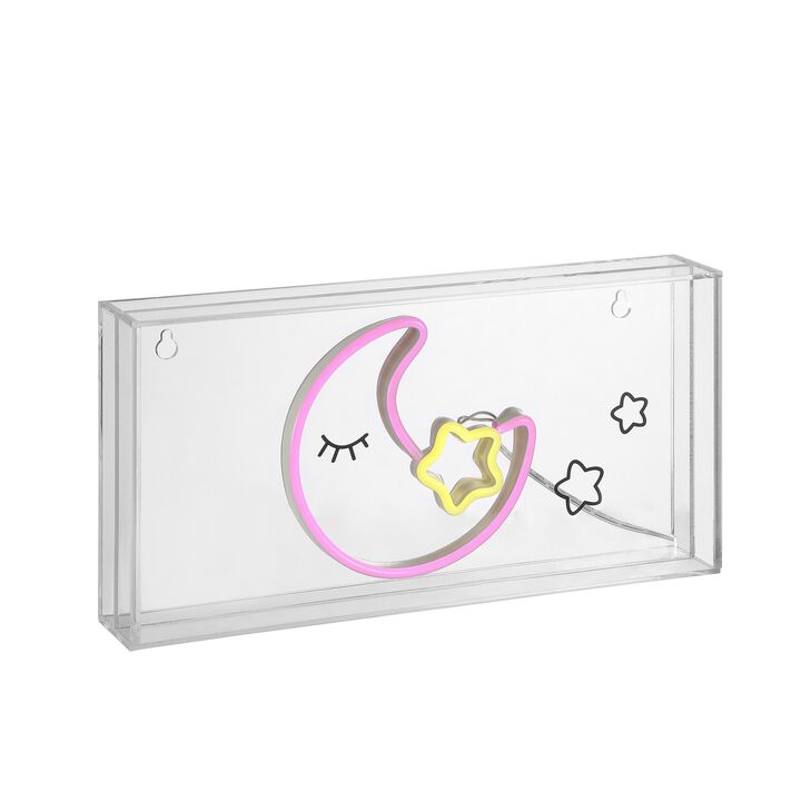 Moon 11.8" Contemporary Glam Acrylic Box USB Operated LED Neon Light