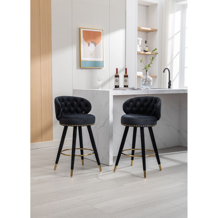 Set of 2 Solid Wood Counter Height Bar Stools