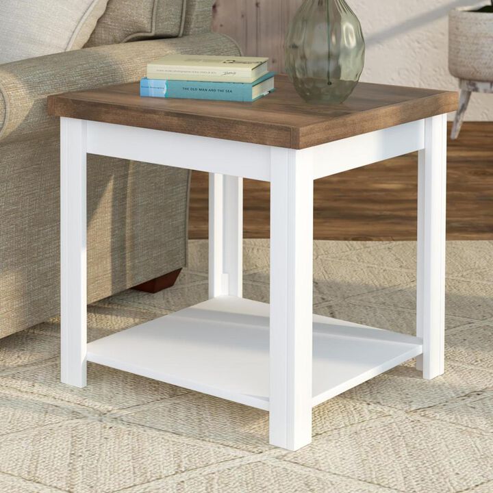 Bridgevine Home White Wash and Brown Finish Solid Wood Side Table