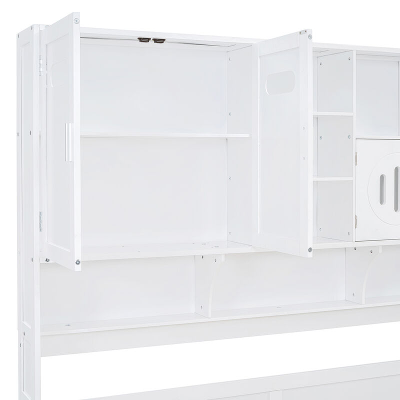 Merax Wooden Daybed with Storage Drawers and Cabinets