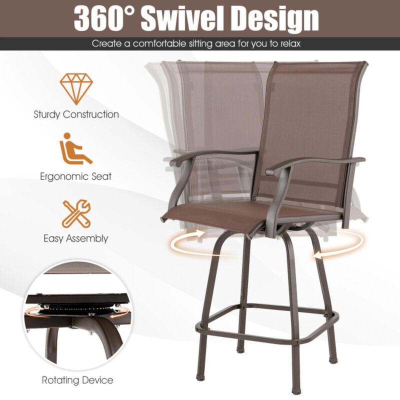 Hivvago 2 Pieces Patio 360 Rotation Swivel Bar Stool Set-Brown