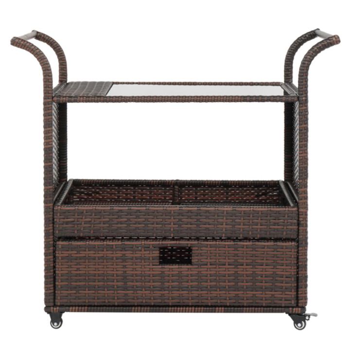 Outdoor Patio Serving Bar Cart Rolling Beverage Cart with Storage for Drinks & Snacks