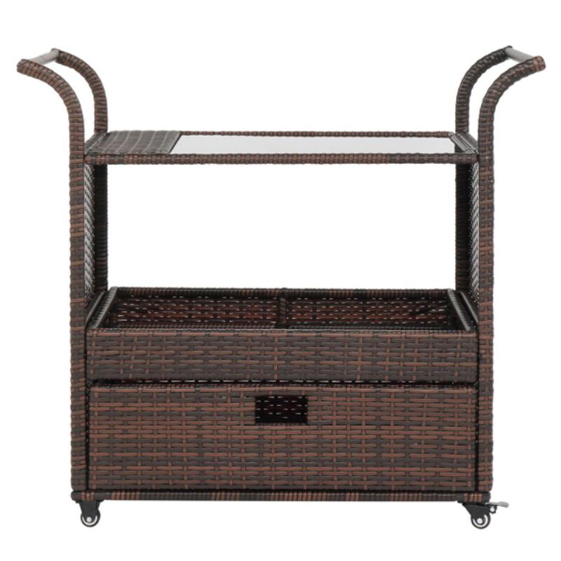 Outdoor Patio Serving Bar Cart Rolling Beverage Cart with Storage for Drinks & Snacks