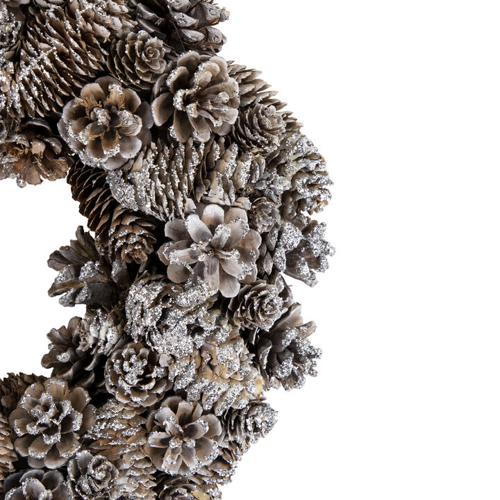 Frosted Assorted Pinecone Decorative Christmas Wreath  13.5-Inch  Unlit