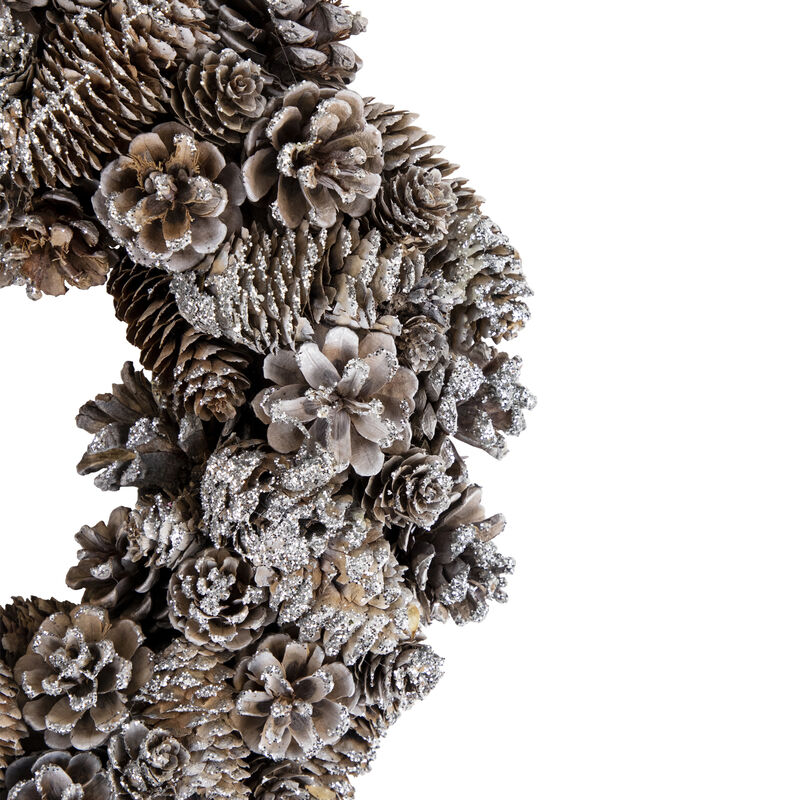 Frosted Assorted Pinecone Decorative Christmas Wreath  13.5-Inch  Unlit