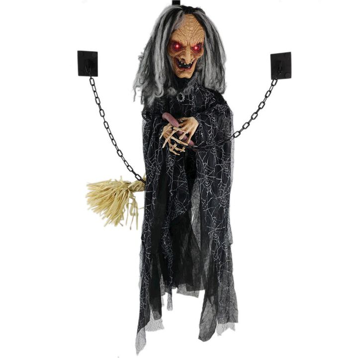 Haunted Hill Farm Door Hanging Anim Witch w/Broom