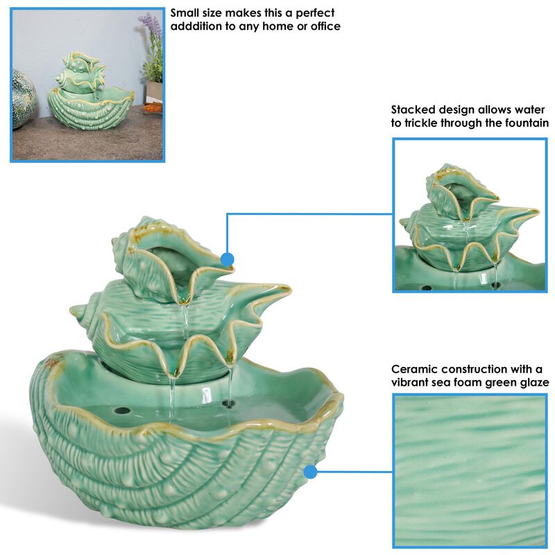 Sunnydaze Stacked Tiered Seashells Ceramic Indoor Water Fountain - 7 in