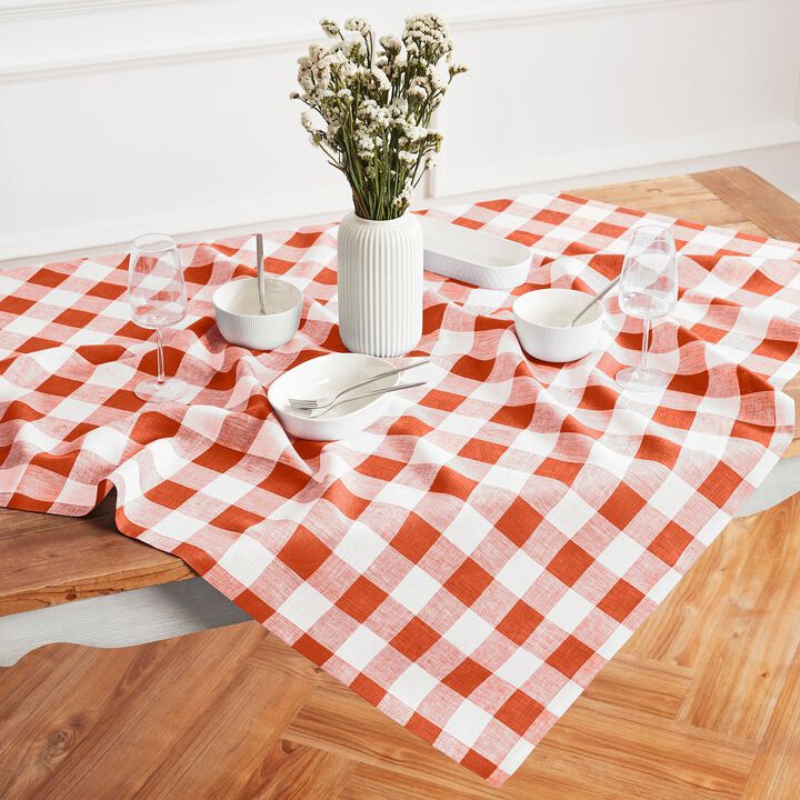 Solino Home 100% Pure Linen Table Throw 52 x 52 Inch | Buffalo Check