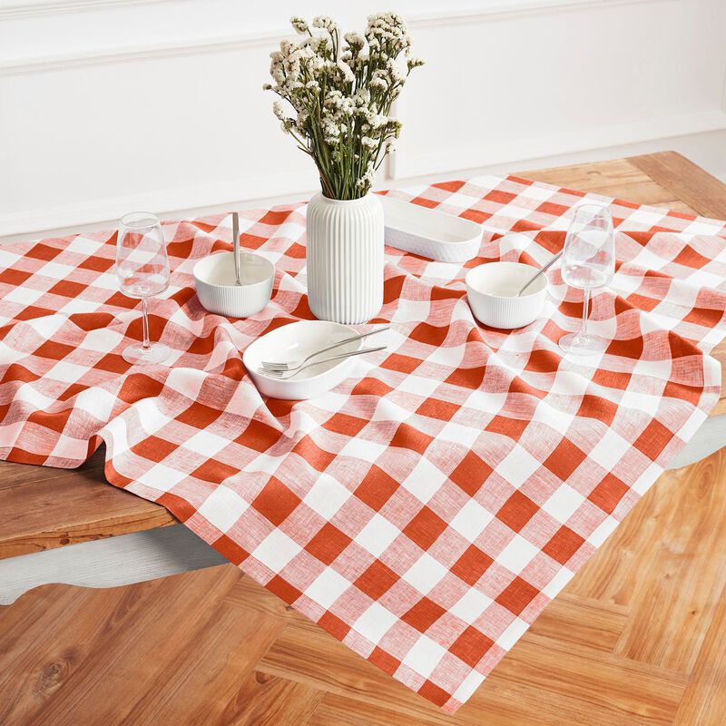 Solino Home 100% Pure Linen Table Throw 52 x 52 Inch | Buffalo Check