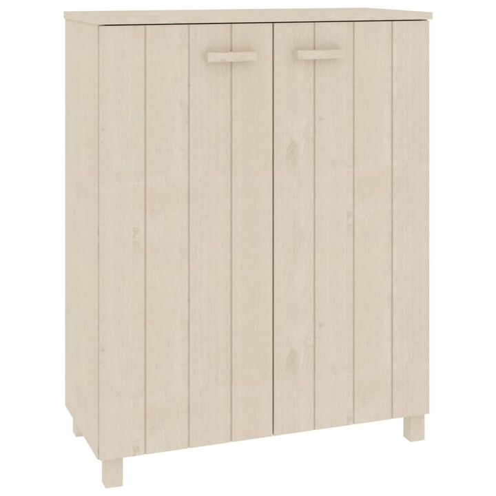 Shoe Cabinet, 2 Slatted Doors, Honey Brown Solid Pine Wood, 33x16x42In - Benzara