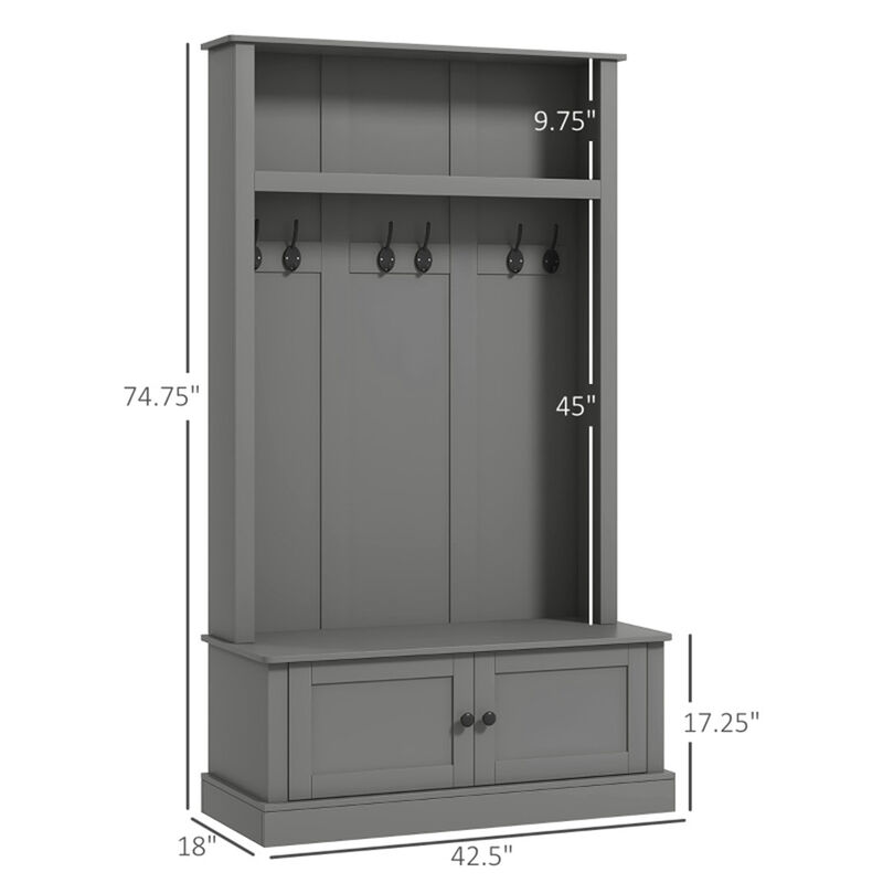 Hall Tree Entryway Bench with Coat Rack & Storage Cabinet For Multi-Functional Organizer