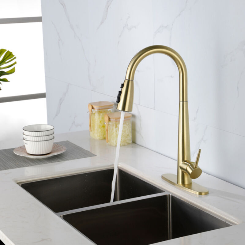 Kitchen Sink Faucet with Pull-Out Sprayer, Single Handle, Fingerprint-Resistant Finish