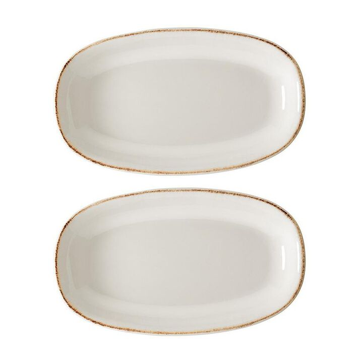 Retro 7.5" x 4.25" x h:1" Oval Decorated Porcelain Platter (Set of 2)