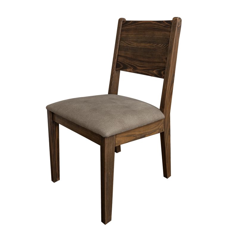 Loe Dining Side Chair Set of 2, Panel Backrest, Gray Faux Leather, Brown