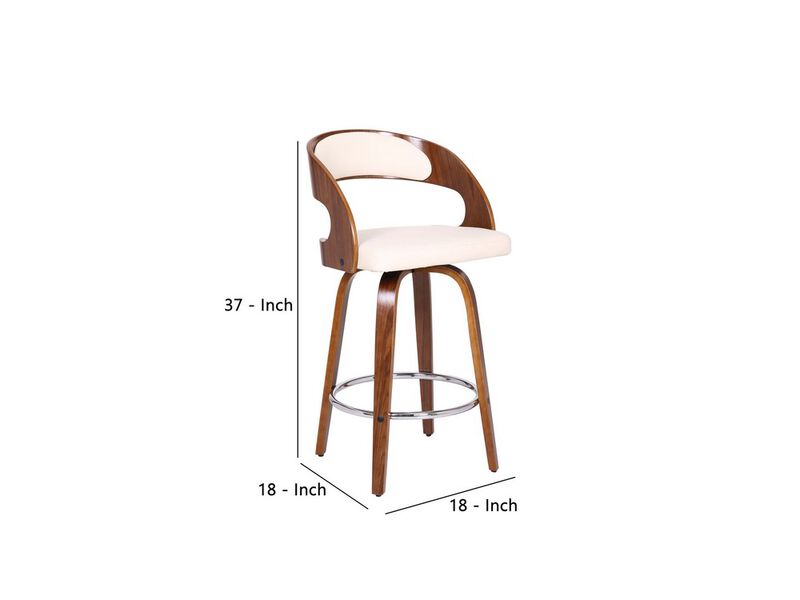 Mid Century Curved Back Swivel Counter Barstool, Cream - Benzara