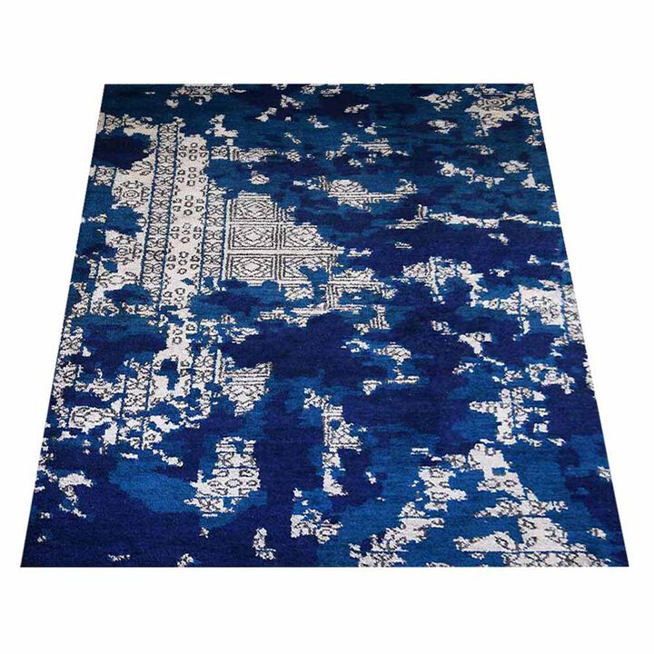 Rugsotic Carpets Hand Knotted Silk 5'x8' Area Rug Abstract Blue Beige NS1241
