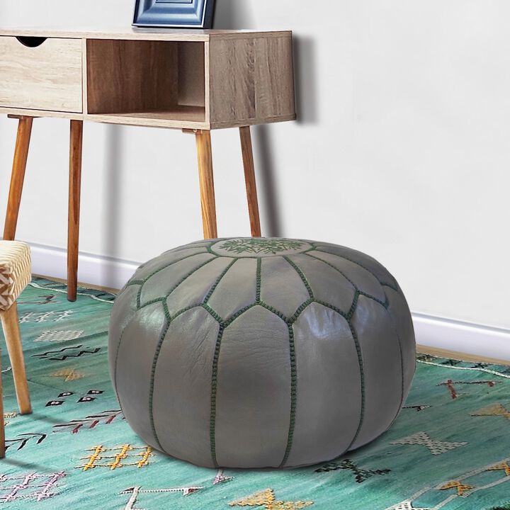 Handmade Moroccan Ottoman, Genuine Leather Pouf