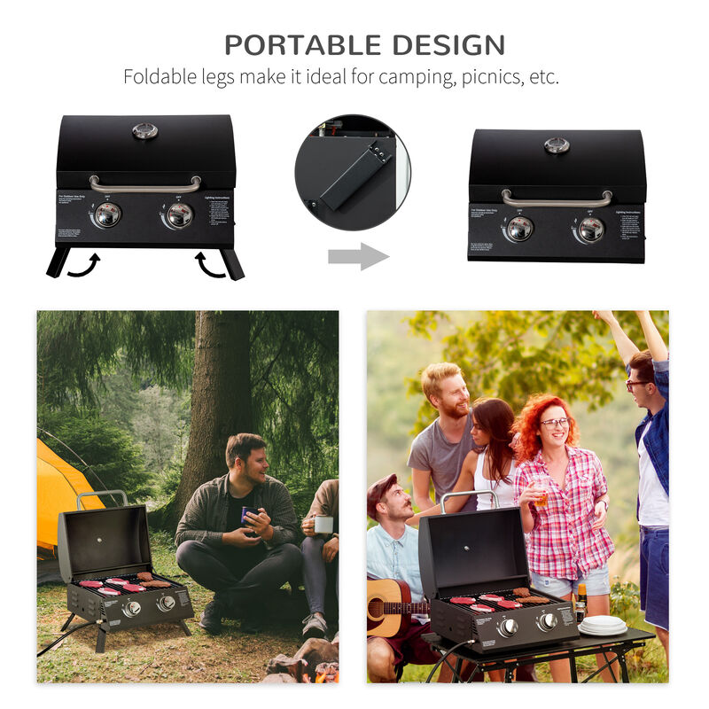 Streamdale 2-Burner Portable Propane Grill with Thermometer