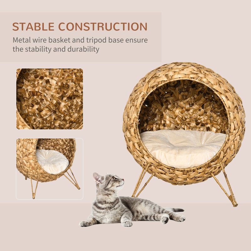 Brown Cat Sanctuary: 20.5" Weaved Elevated Cat Bed with Cushion