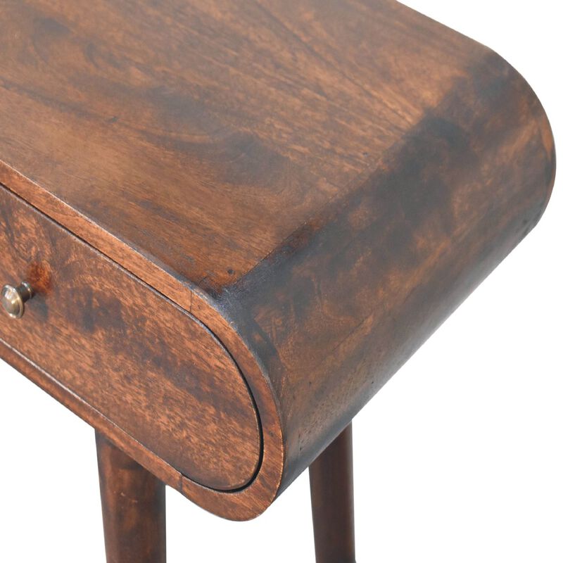 Light Walnut  Solid Wood 2 Drawers Curved Edge Console Table