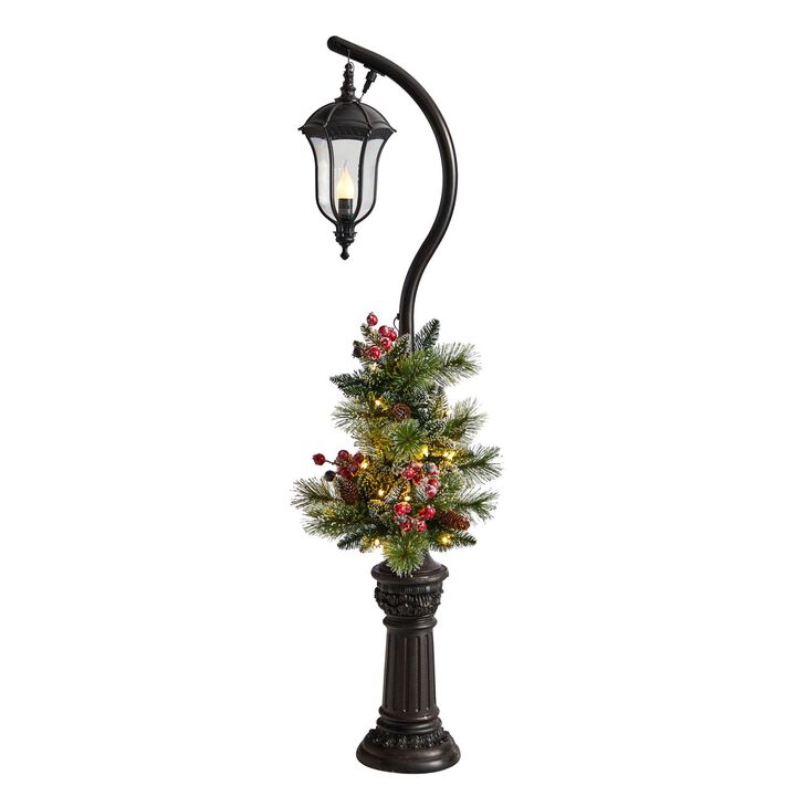 Nearly Natural 5-ft Holiday Decorated Lamp Post with Artificial Christmas Greenery, Berries and 30 LED Lights Indoor Outdoor Patio Porch Decor
