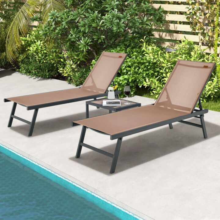 Hivvago 3 Pieces Patio Chaise Lounge Chair and Table Set for Poolside Yard