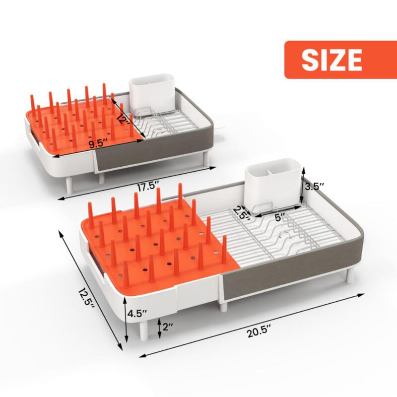 Hivvago Expandable Dish Drying Rack Adjustable Dual-Part Dish Drainer with Detachable Utensil Holder
