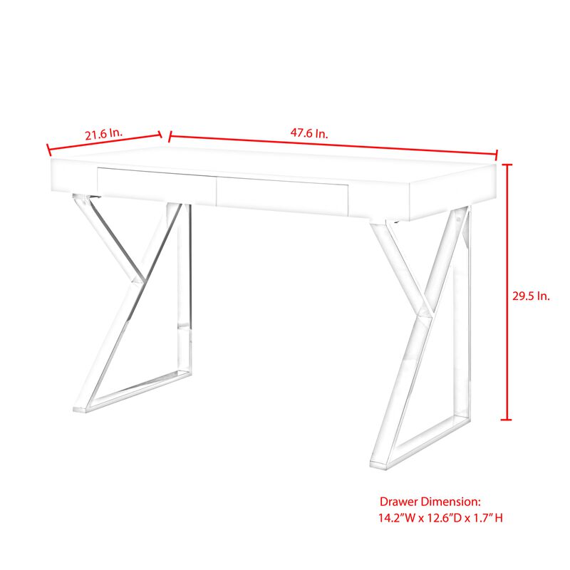 Inspired Home Octavia High Gloss Desk with Polished Stainless Steel Base