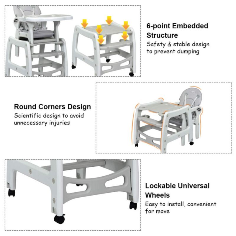 Hivvago 3-in-1 Baby High Chair with Lockable Universal Wheels