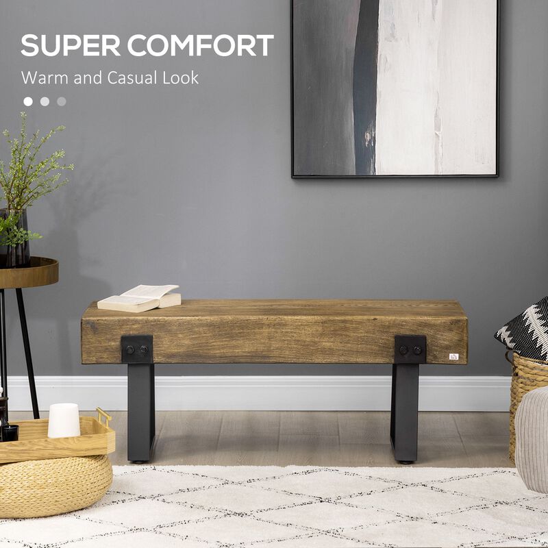 Black/Natural Bench: Rustic Wood Hallway Seat with Metal Legs