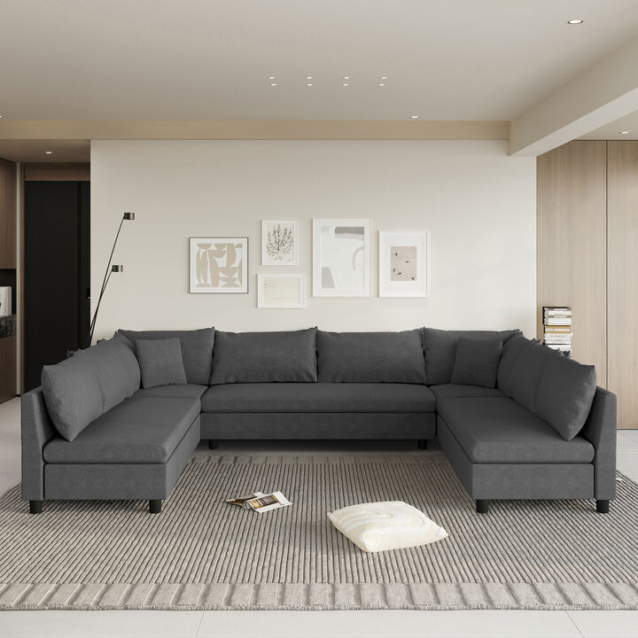 Merax Modular Chenille Sectional Sofa Convertible Sofa for Living Room