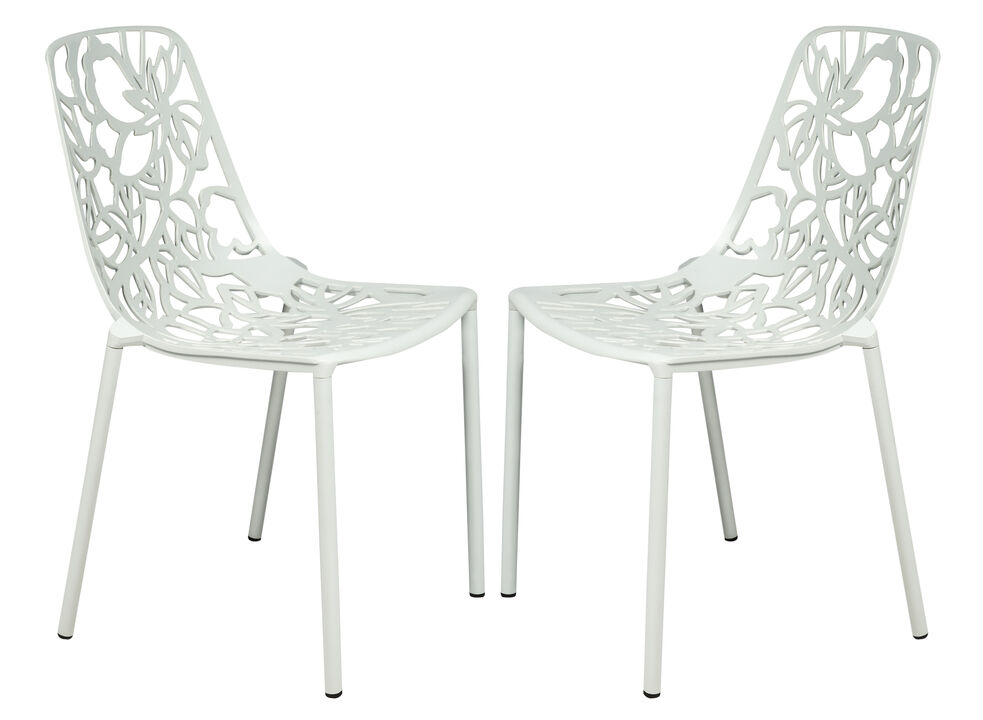 LeisureMod Devon Modern Aluminum Outdoor Dining Chair set of 2 in Red