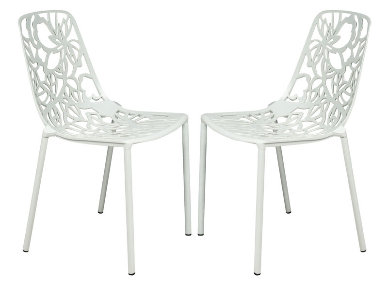 LeisureMod Devon Modern Aluminum Outdoor Dining Chair set of 2 in Red