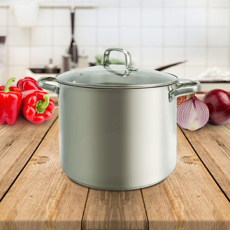 Oster Adenmore 12 Quart Stainless Steel Stock Pot With Tempered Glass Lid