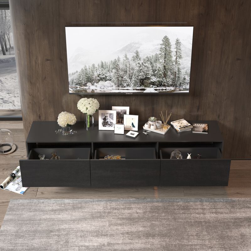 FUFU&GAGA Modern Floating TV Stand with 3 Spacious Drawers, (63" W x 13.8" D x 9.8" H),White