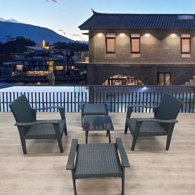Patio Furniture Outdoor Chair And Ottoman 5 Pieces Rattan Seating Group With Cushions
