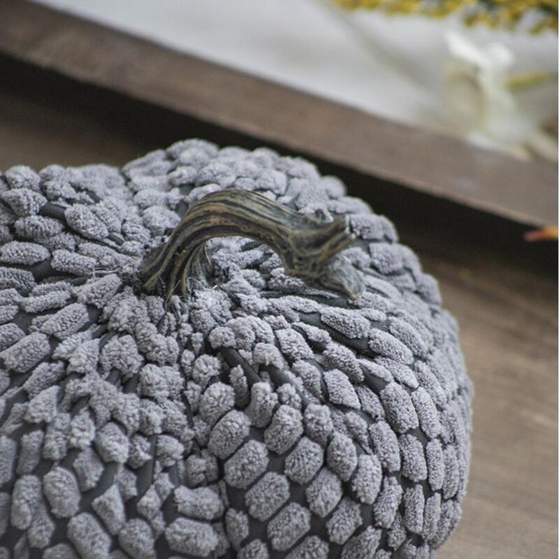 Weighted Pumpkin Table Ornaments, Set of 2 Chenille, Perfect for Christmas and Thanksgiving Decor, Gray